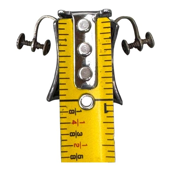 Vintage Alpaca Silver Screw Back Earrings Tribal Black Inlay Design For Women - Picture 6 of 8